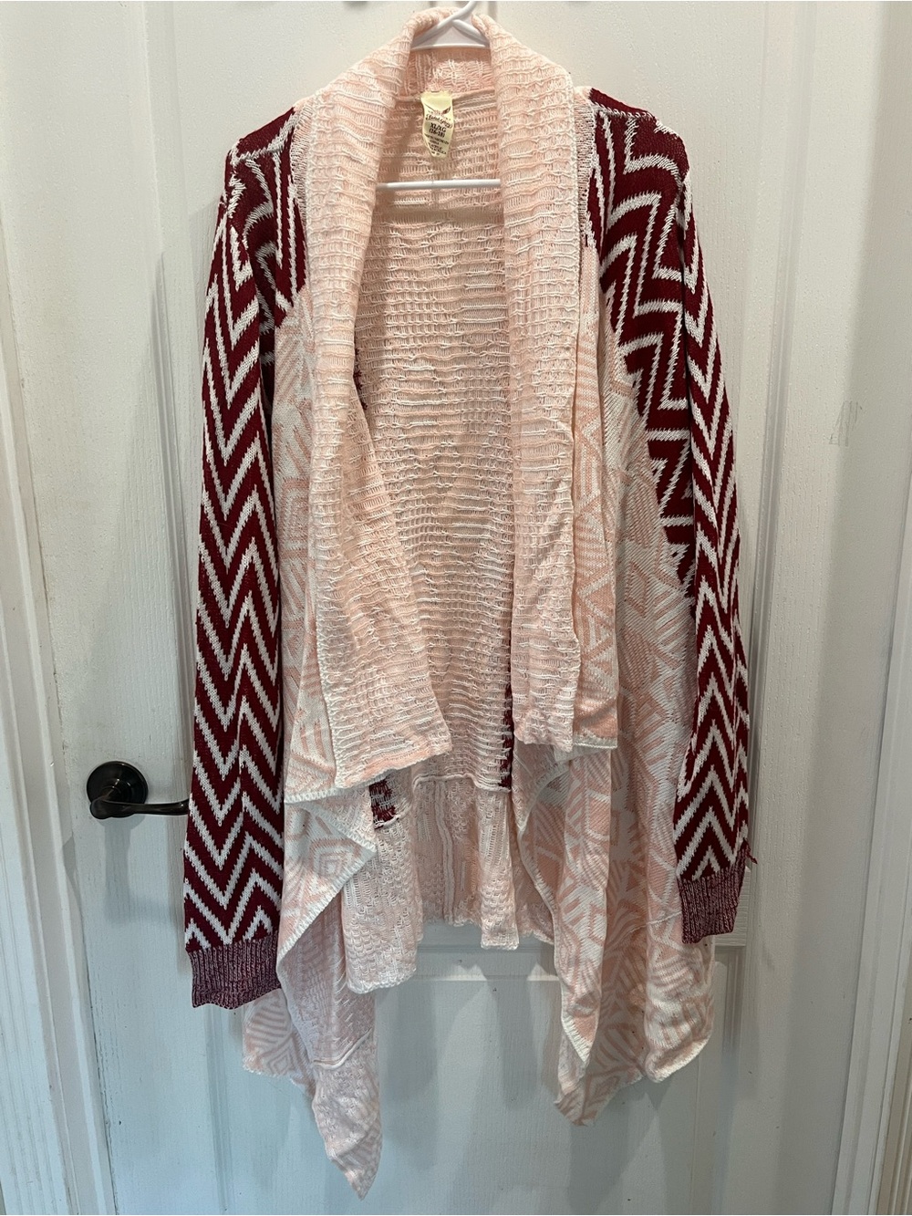 Open-Front Pink and Burgundy Chevron Knit Cardigan Faded Glory XL 16-18